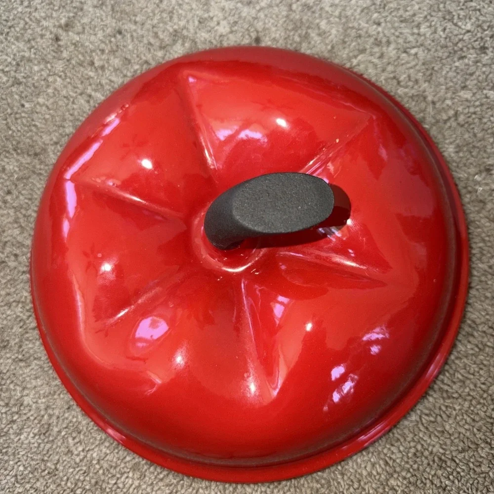 Vintage Color Cast Iron Dutch Oven Red Apple/ Tomato Casserole Pot 8